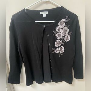Garnet Hill 100% merino wool embroidered cardigan